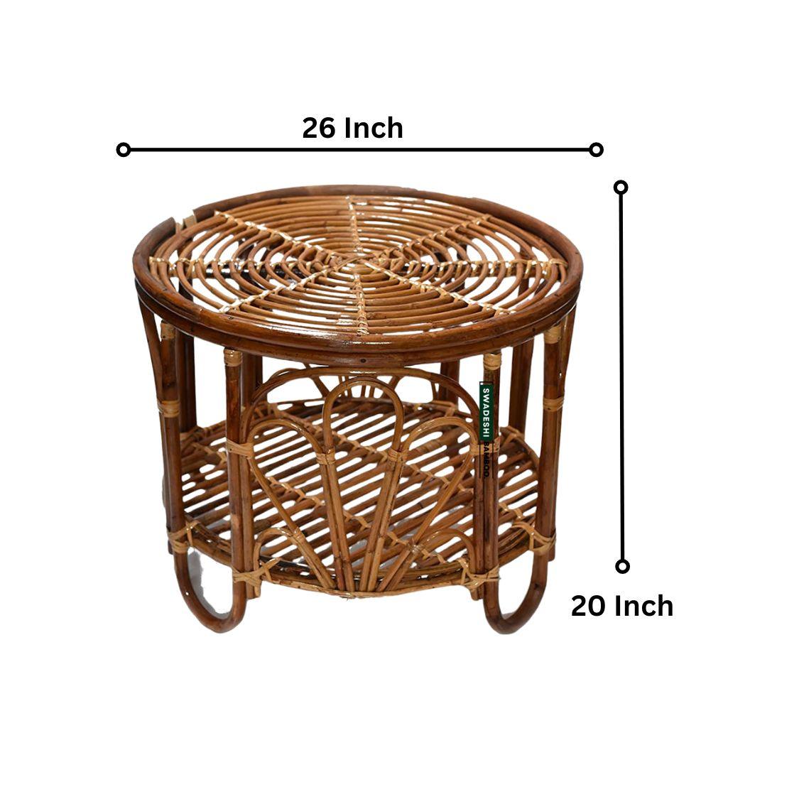 Swadeshi Bamboo Cane Wicker Bamboo Round center Table | Tea Coffee Table for Home, office, Balcony and Garden - swadeshibamboo