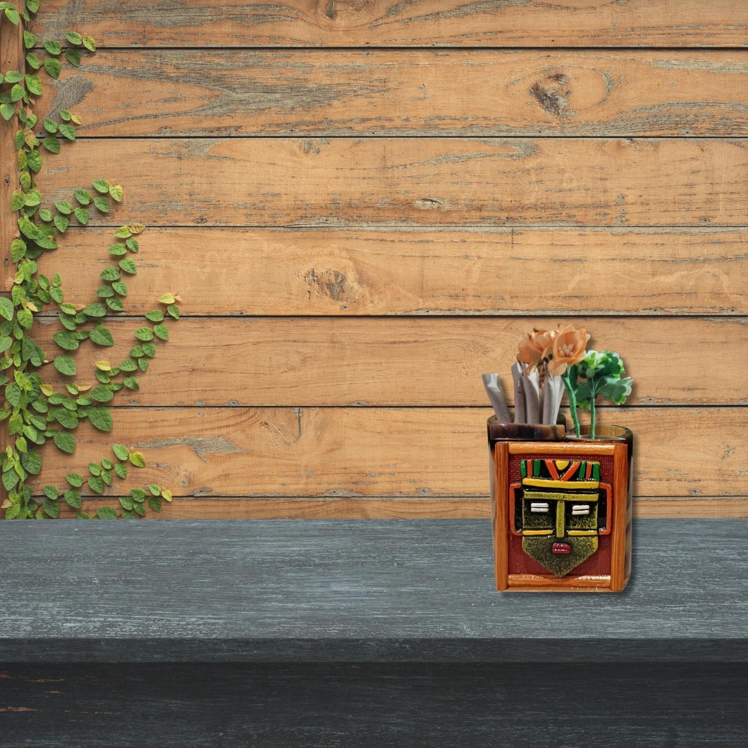 Handmade Bamboo Pen Stand with Flower Pot - Perfect Desk Gift