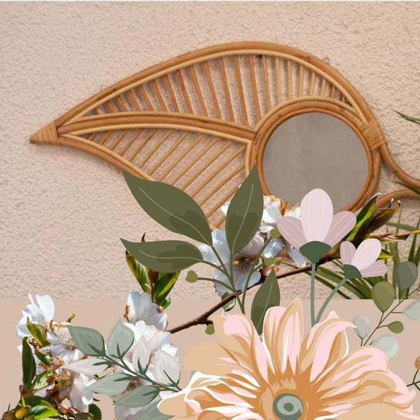 Swadeshi Bamboo Leaf Shape Mirror, Wall mirror, wall decoration, Boho Mirror Rattan, Wicker Made Mirrors - swadeshibamboo