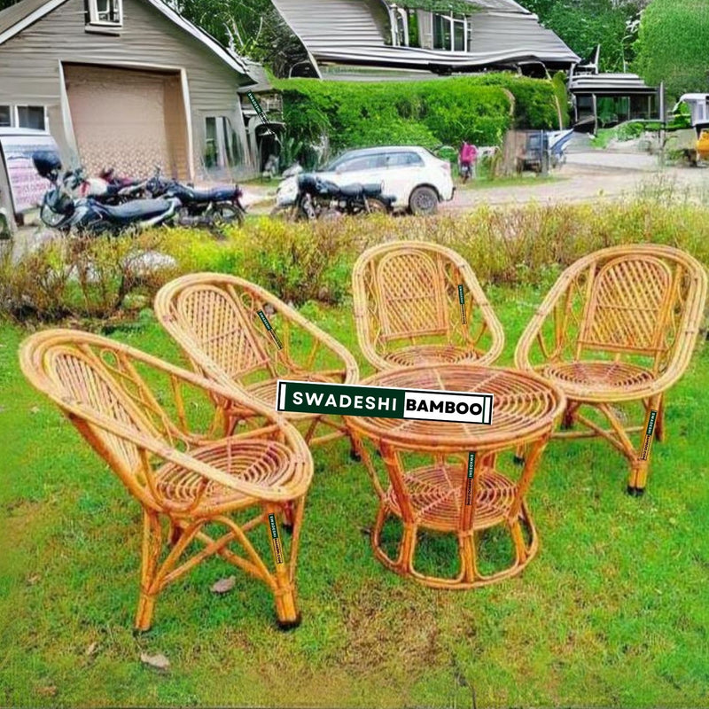 Swadeshi Bamboo Cane Rattan arm Designer Chair for garden