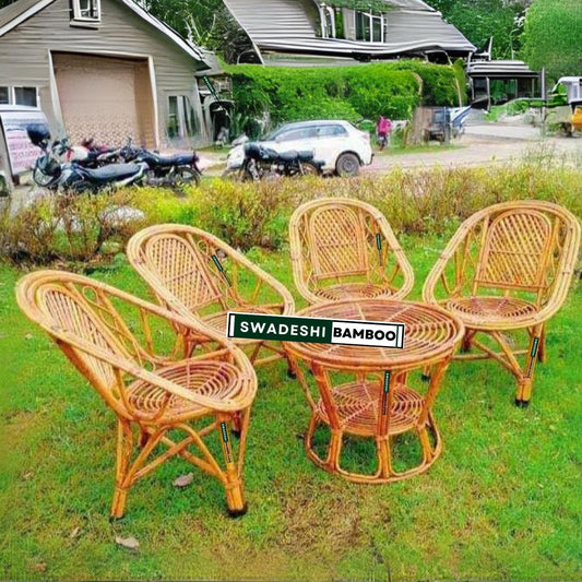 Swadeshi Bamboo Cane Rattan arm Designer Chair for garden