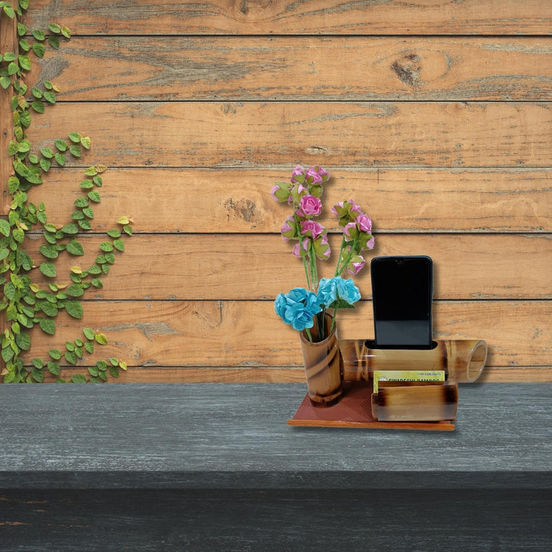 Handicraft Bamboo pen stand with Cardholder and Speaker - swadeshibamboo