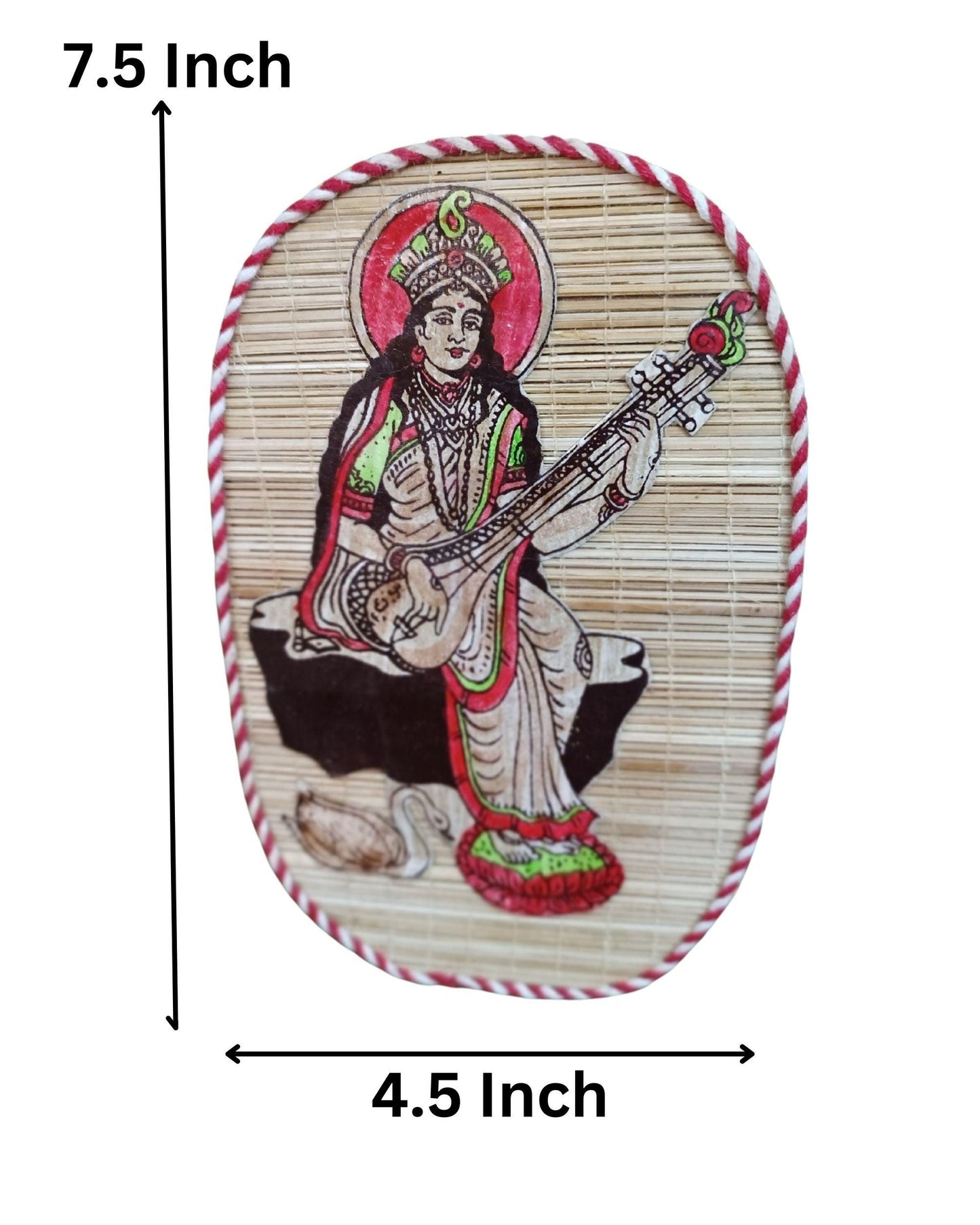 Handicrafted Bamboo Mat Wall Décor 7.5*4.5" (Saraswati ) - swadeshibamboo