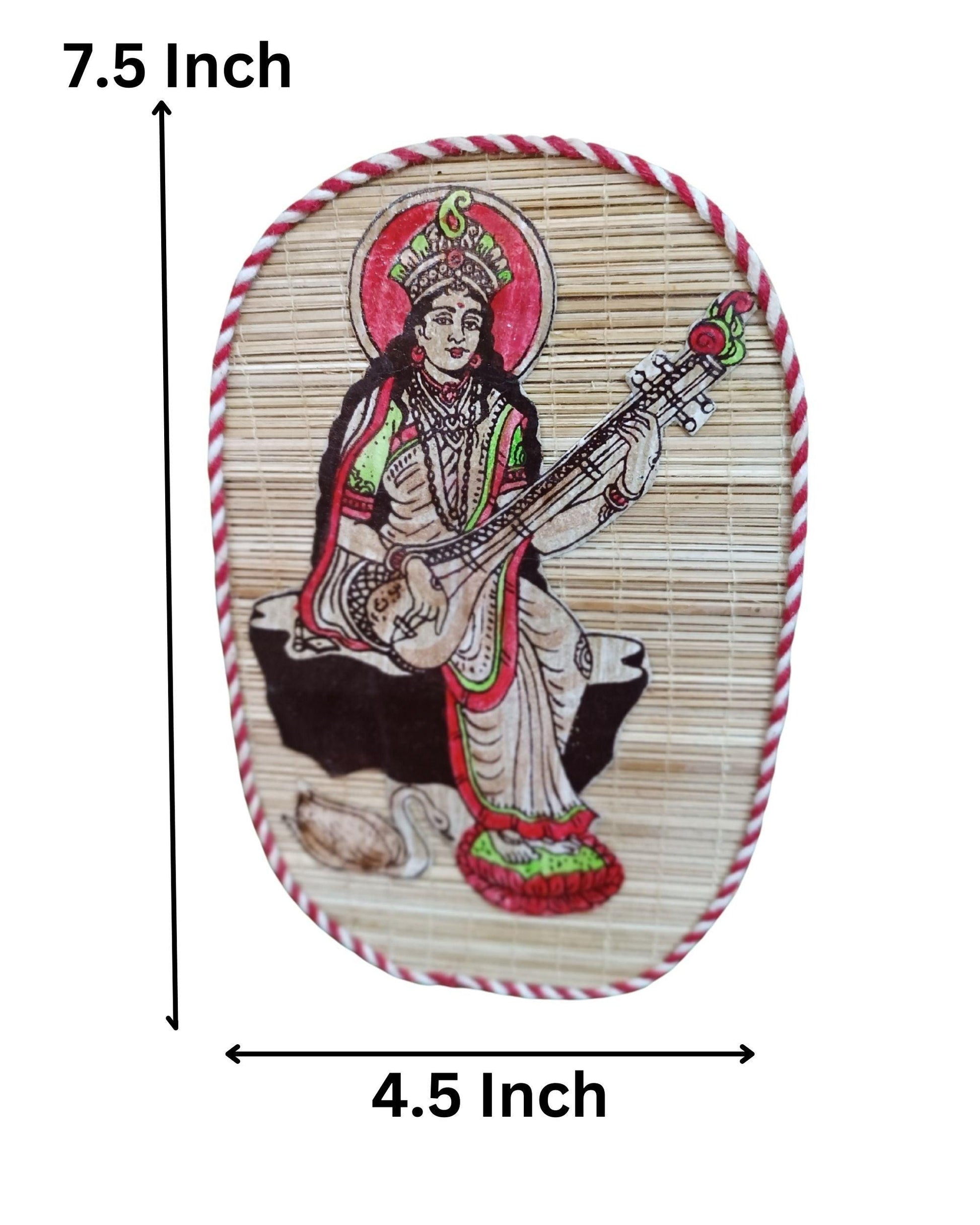 Handicrafted Bamboo Mat Wall Décor 7.5*4.5" (Saraswati ) - swadeshibamboo