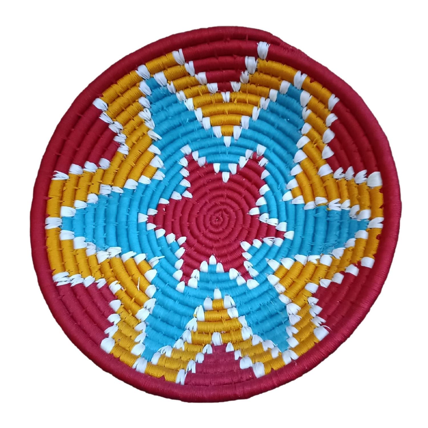 Handwoven Red, Yellow, Blue color Sabai Grass Wall Plate 12 inches