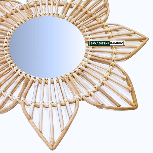 Swadeshi Bamboo Cane rattan Flower Mirror, Decorative Mirror, Boho Mirror