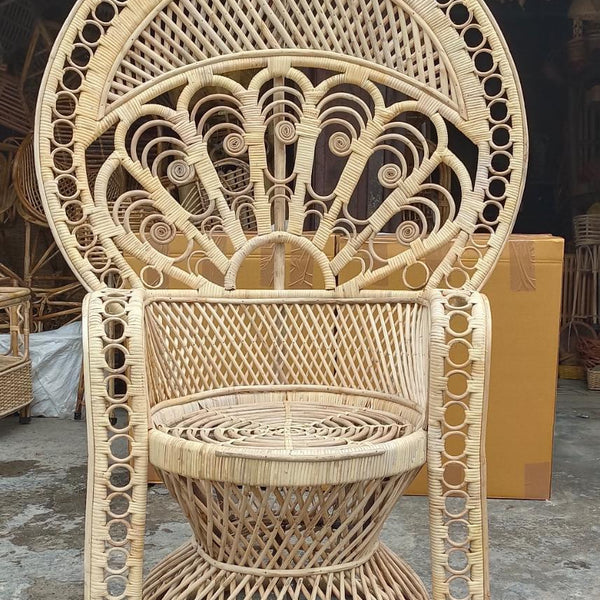 Bamboo Cane Peacock Maharaja Chair I Marriage chair I Banquet Hall Chair I Living Room Chair with Seat Cushion - swadeshibamboo