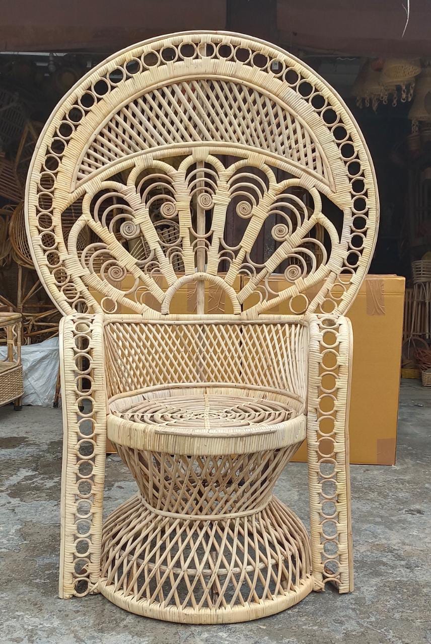 Bamboo Cane Peacock Maharaja Chair I Marriage chair I Banquet Hall Chair I Living Room Chair with Seat Cushion