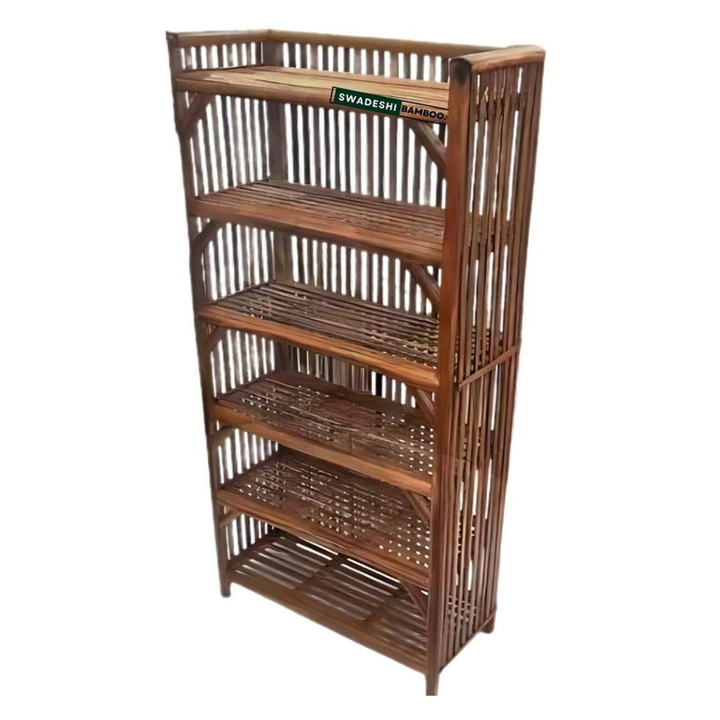 6-Tier Bamboo Wooden Bookshelf | Home Decor Storage Organizer for Room, Office Files | - swadeshibamboo