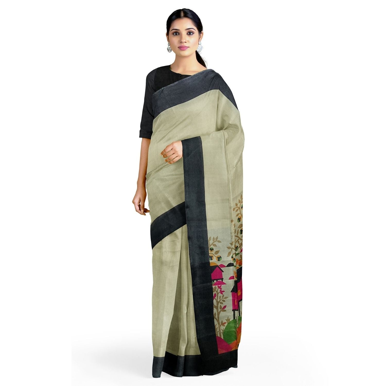 Handloom Women's Black Border Khadi Saree With Blouse