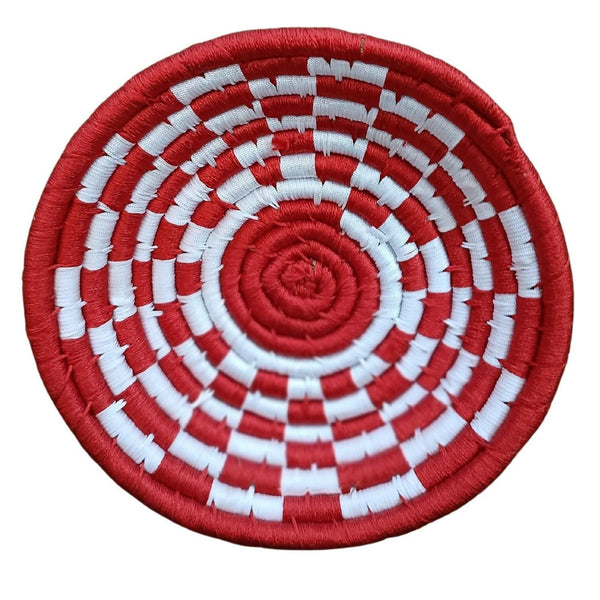 Handwoven Red, White color Sabai Grass Wall Plate 9 inches - swadeshibamboo