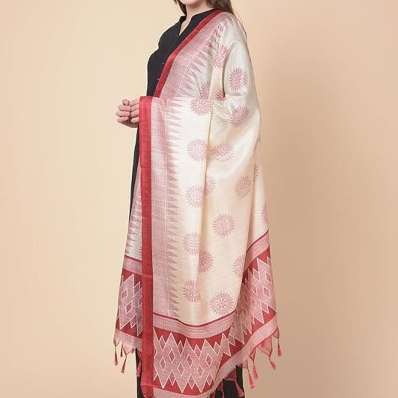Block print Bamboo Art Silk Dupatta(Red) I Women's Printed Dupatta