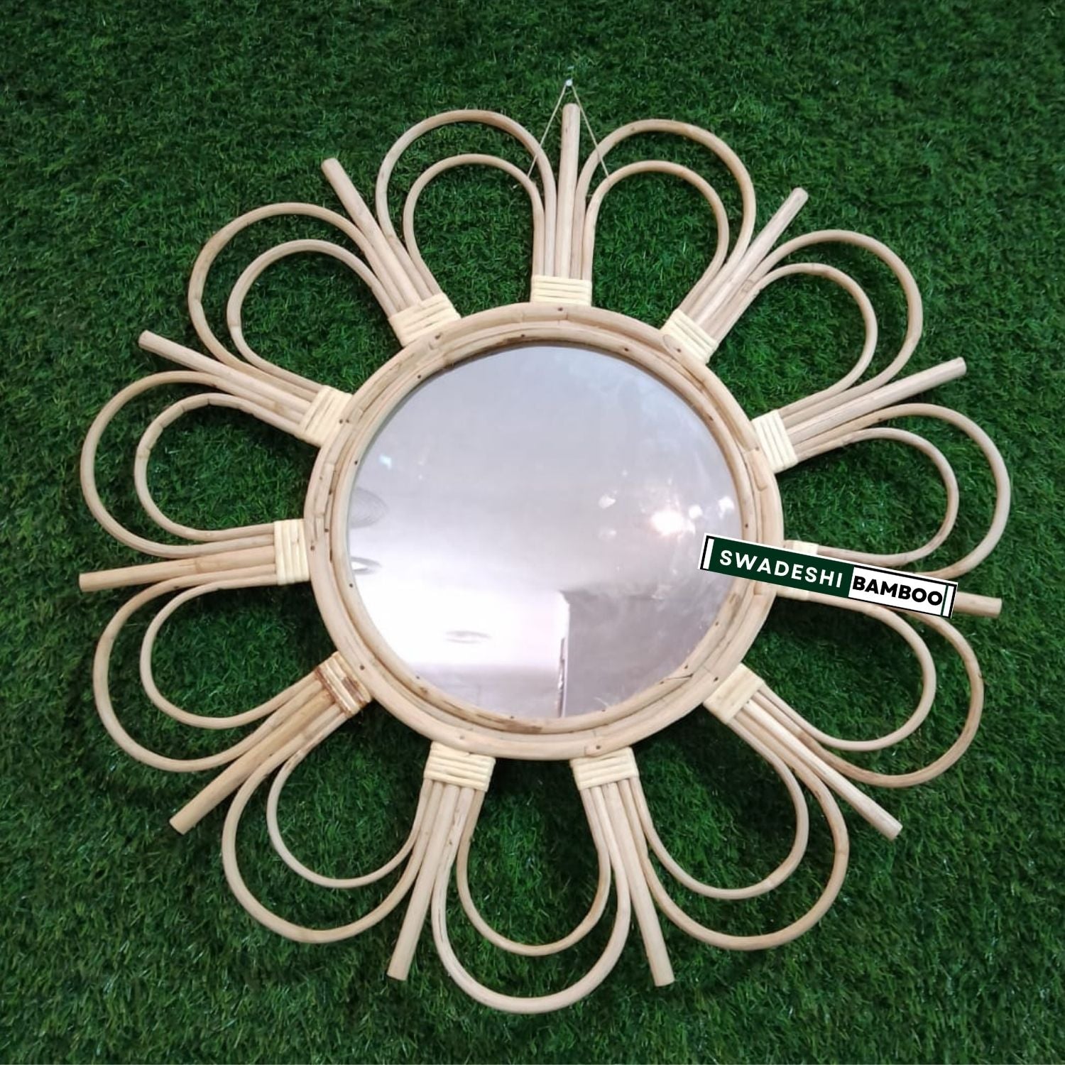 Bamboo Flower Mirror, Rattan Mirror, Boho Mirror