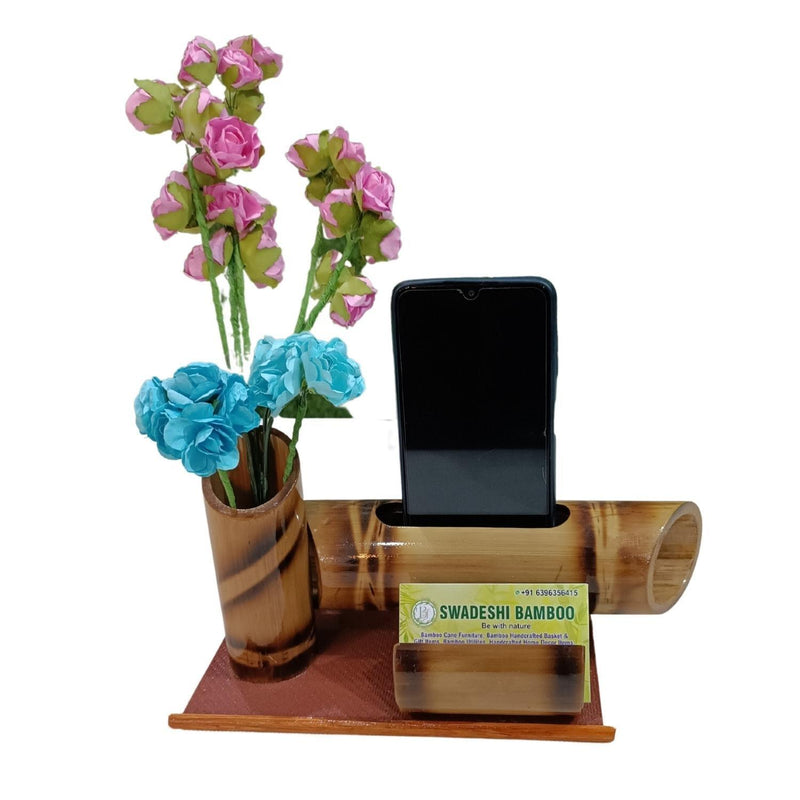 Handicraft Bamboo pen stand with Cardholder and Speaker - swadeshibamboo