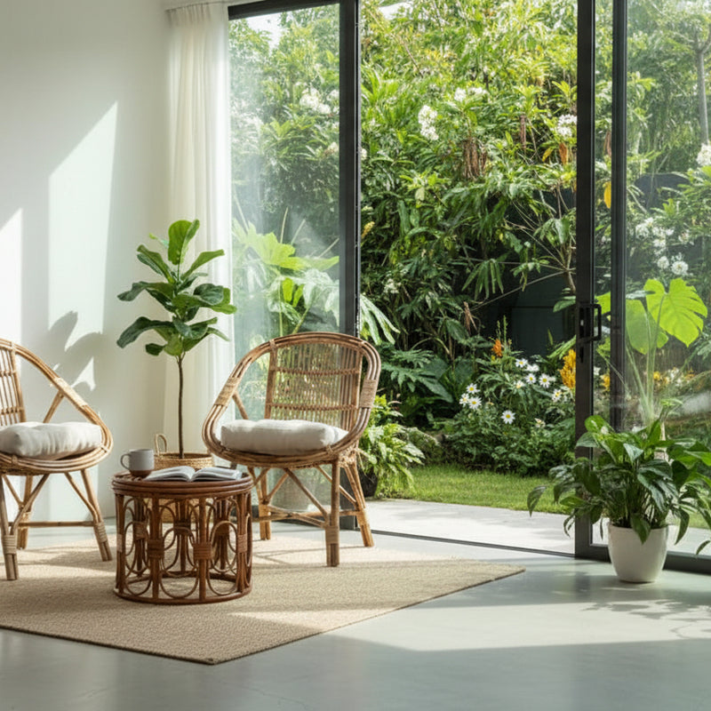 Set of 2 Bamboo Chair Set with Table