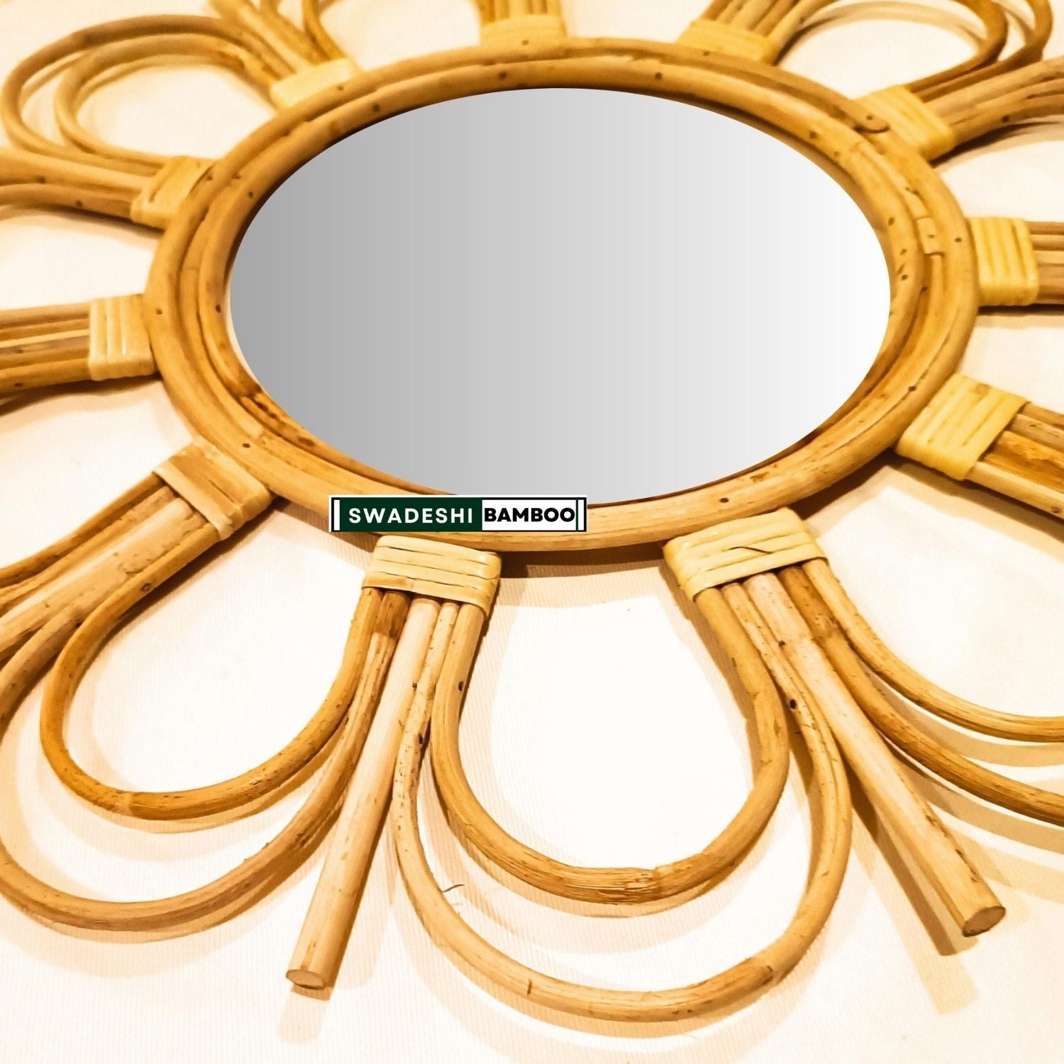 Swadeshi Bamboo Flower Mirror, Rattan Mirror, Decorative Mirror, Boho Mirror, Bamboo Mirror, Round Bamboo Mirror,