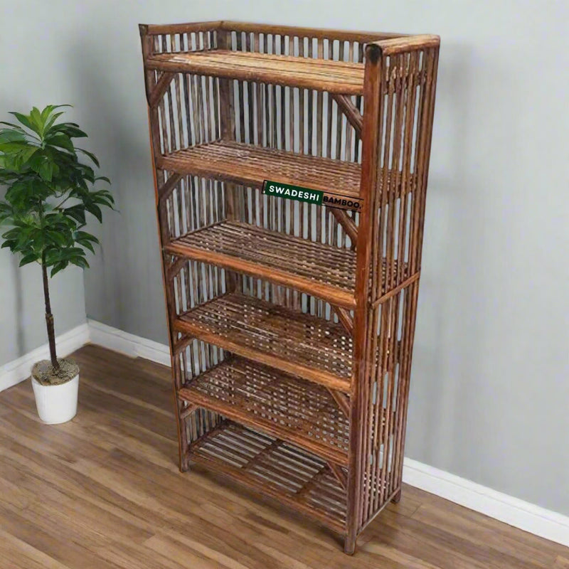 6-Tier Bamboo Wooden Bookshelf | Home Decor Storage Organizer for Room, Office Files | - swadeshibamboo