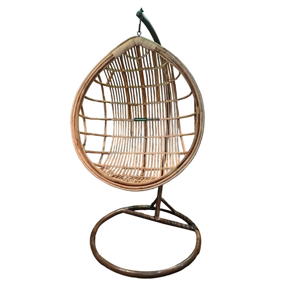 Swadeshi Bamboo Cane Rattan Bamboo Swing Chair for Indoor, Outdoor, Home, Patio, Yard, Balcony and Garden | Single Seater Rattan Swing Hanging Jhula Without Iron Stand | Size - Large