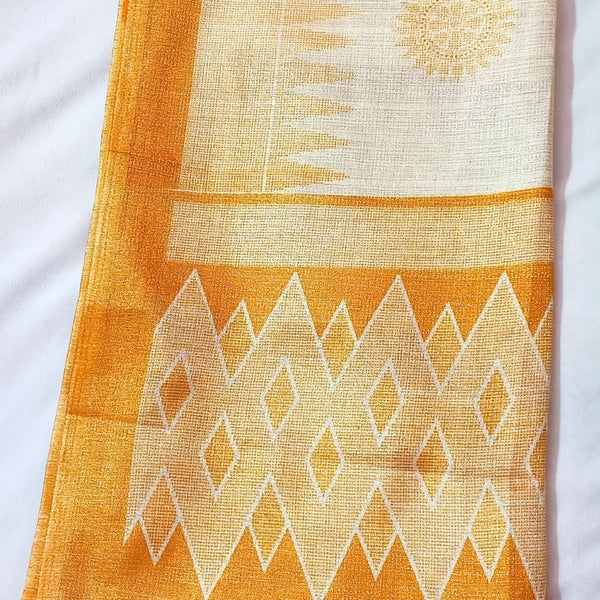 Block print Bamboo Art Silk Dupatta (Yellow)