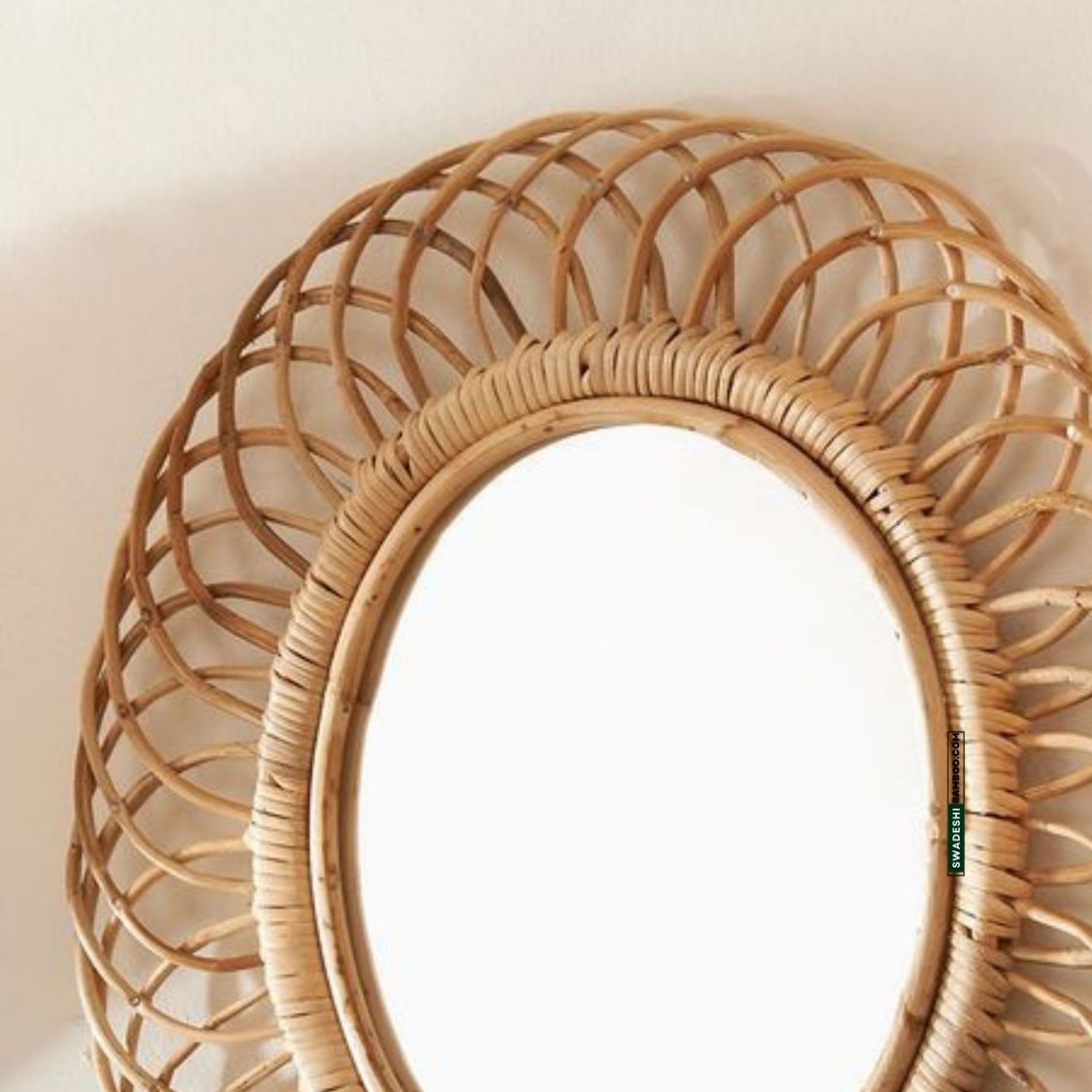 Swadeshi Bamboo Designer Wall mirror Oval shaped, wall decoration, Boho Mirror Rattan, Wicker Made Mirrors