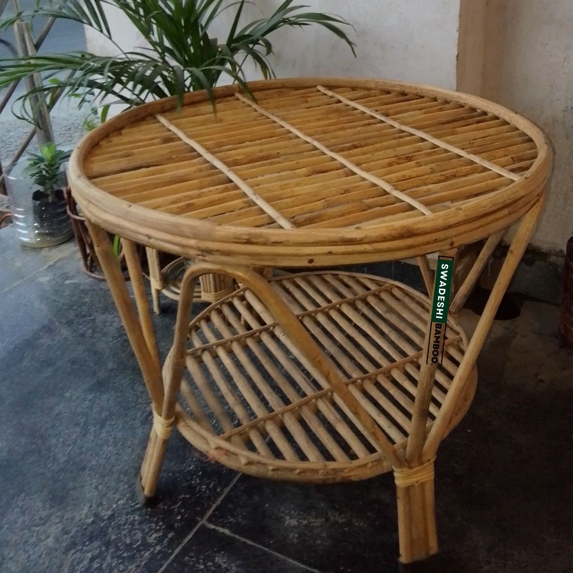 Cane Wicker Bamboo Round center Table | Tea Coffee Table for Home, office, Balcony and  Garden