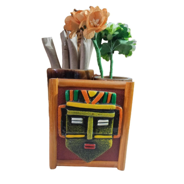 Handmade Bamboo Pen Stand with Flower Pot - Perfect Desk Gift - swadeshibamboo