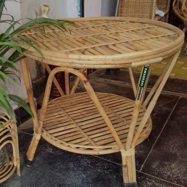 Cane Wicker Bamboo Round center Table | Tea Coffee Table for Home, office, Balcony and Garden - swadeshibamboo