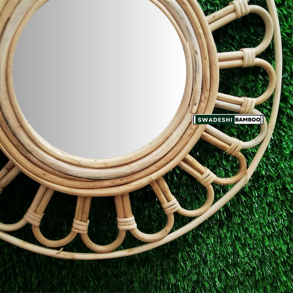 Wall mirror round Rattan Flower, Boho Mirror Rattan