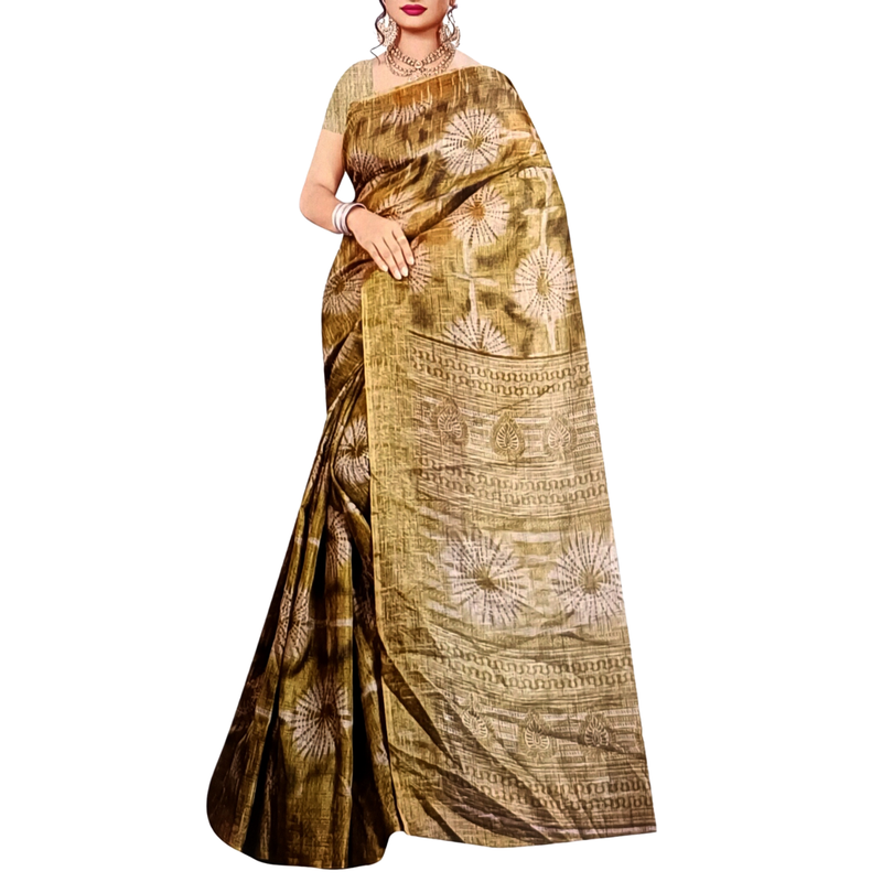 Women's Khadi Daily Wear Designer Saree With Blouse Piece (Green)