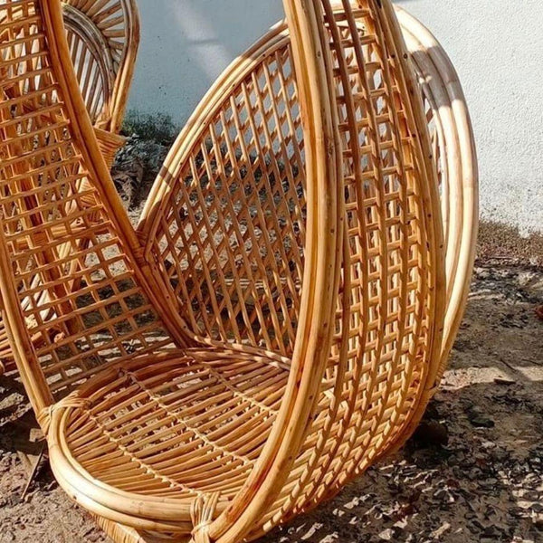 Bamboo Cane Swing Jhula | Single Seater Cane Wood Swing Chair | Indoor and Outdoor swing | Rattan Cane Jhula for Balcony, Patio, Garden, Resturant | Size- Large - swadeshibamboo