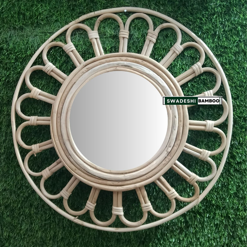 Wall mirror round Rattan Flower, Boho Mirror Rattan