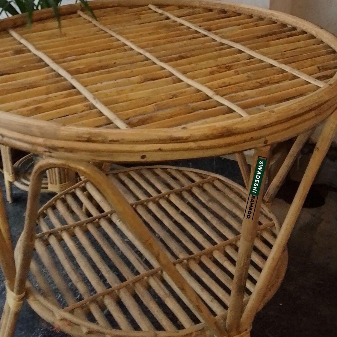 Cane Wicker Bamboo Round center Table | Tea Coffee Table for Home, office, Balcony and Garden - swadeshibamboo