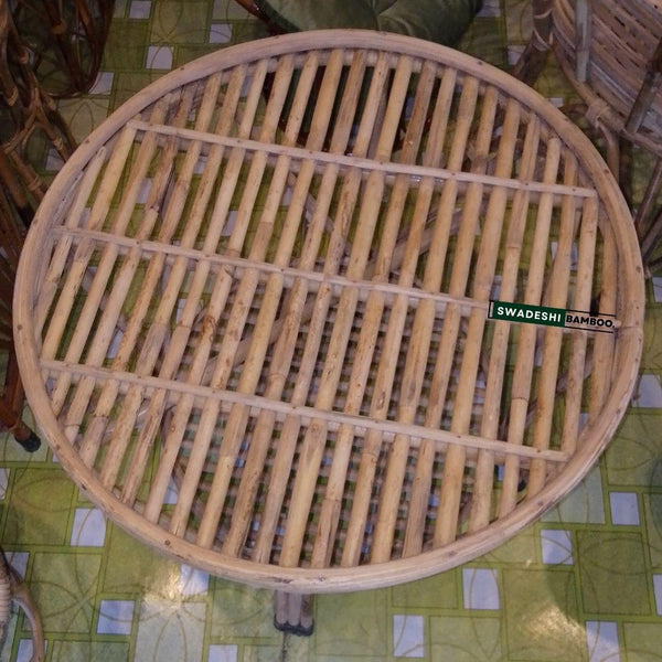 Cane Wicker Bamboo Round center Table | Tea Coffee Table for Home, office, Balcony and Garden - swadeshibamboo