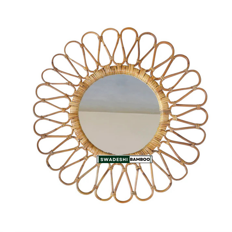 Round Handmade Rattan Cane Wall Mirror