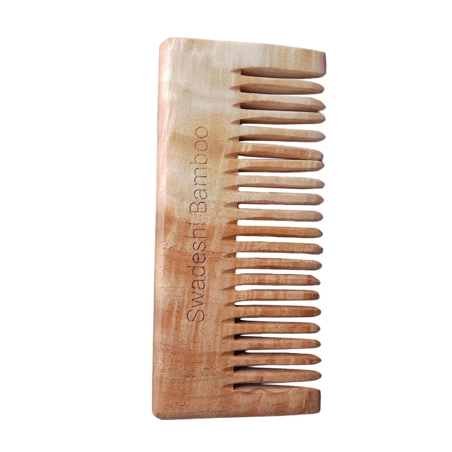 Swadeshi Bamboo Neem Wood Shampoo Comb | Hair Care | Hair Growth - swadeshibamboo