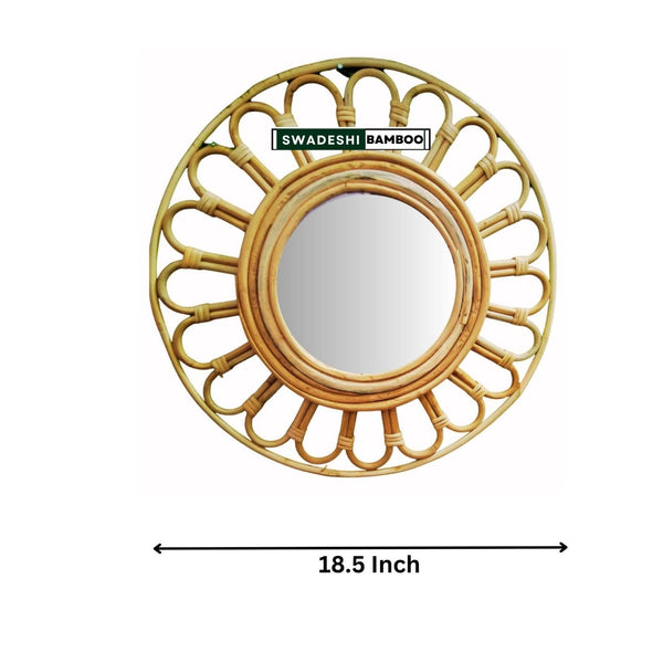 Wall mirror round Rattan Flower, Boho Mirror Rattan