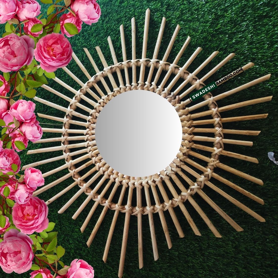 Swadeshi Bamboo Sun Mirror, Rattan Mirror, Decorative Mirror, Boho Mirror, Bamboo Mirror, Round Bamboo Mirror,