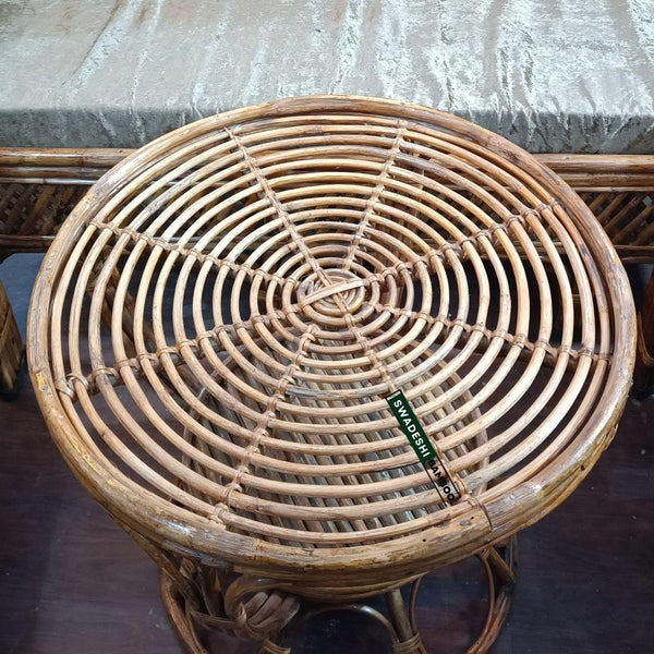 Cane Wicker Bamboo Round center Table | Tea Coffee Table for Home, office, Balcony and Garden - swadeshibamboo