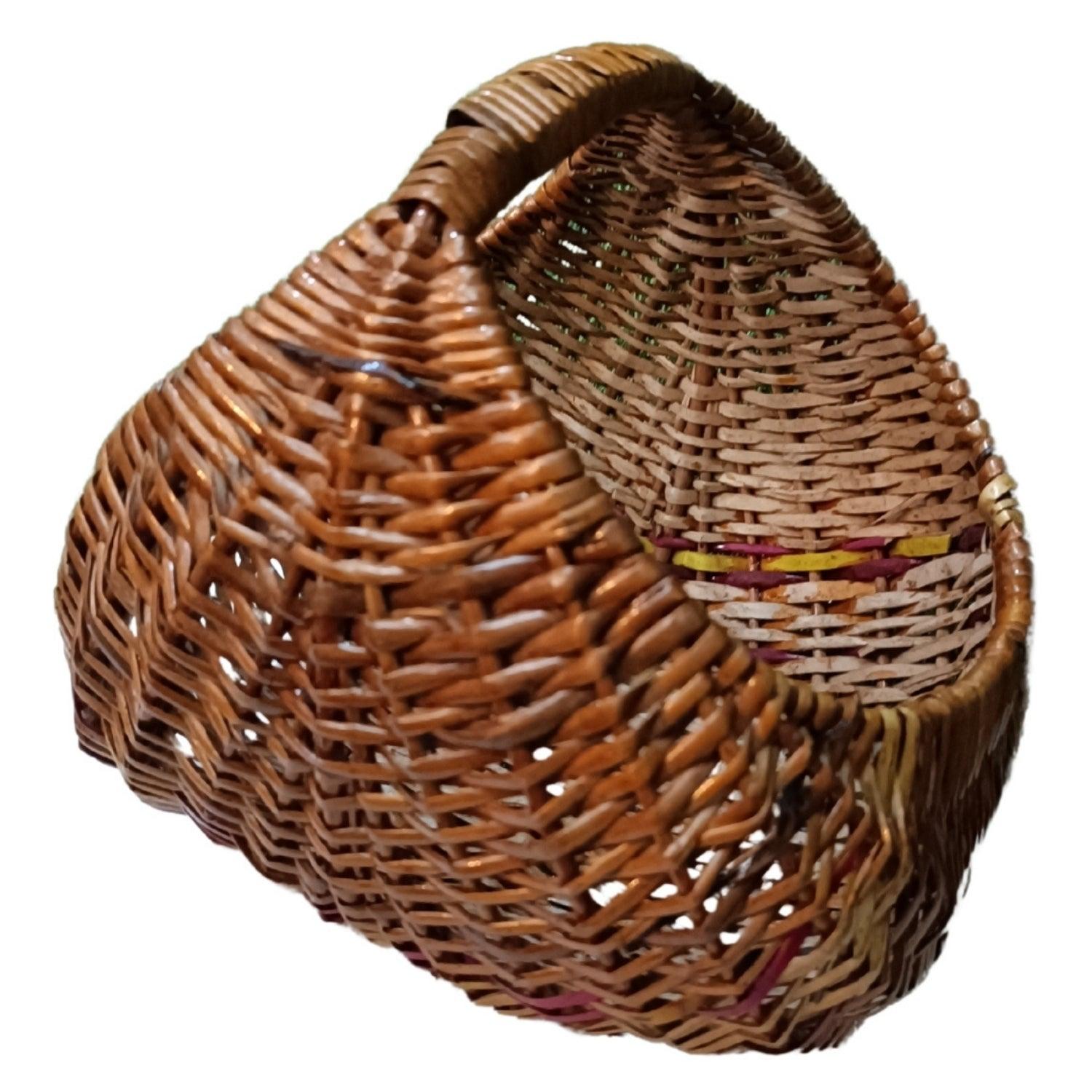 Hamper Decorative Flower Moon handle Basket Fruit & Flower Wicker Baskets (10") - swadeshibamboo