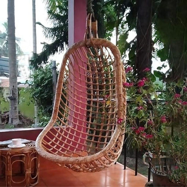 Swadeshi Bamboo Cane Rattan Bamboo Swing Chair for Indoor, Outdoor, Home, Patio, Yard, Balcony and Garden | Single Seater Rattan Swing Hanging Jhula| Size - Large - swadeshibamboo