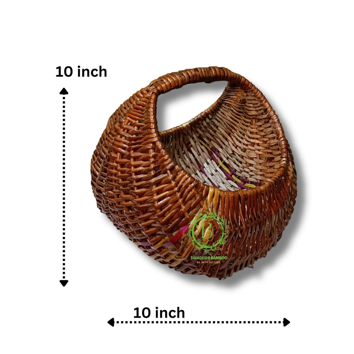 Hamper Decorative Flower Moon handle Basket Fruit & Flower Wicker Baskets (10") - swadeshibamboo