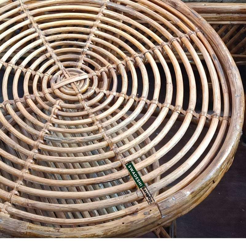 Cane Wicker Bamboo Round center Table | Tea Coffee Table for Home, office, Balcony and Garden - swadeshibamboo