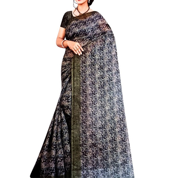 Women's Khadi Saree With Blouse Piece (Blue)