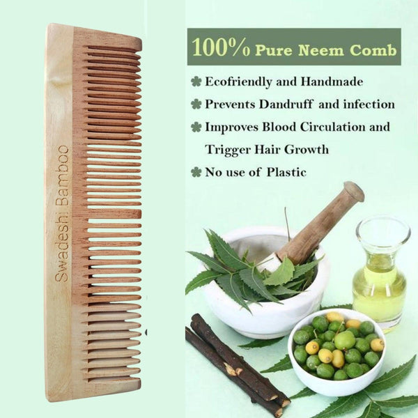 Swadeshi Bamboo Neem Wood Comb | Hair Care | Hair Growth - swadeshibamboo