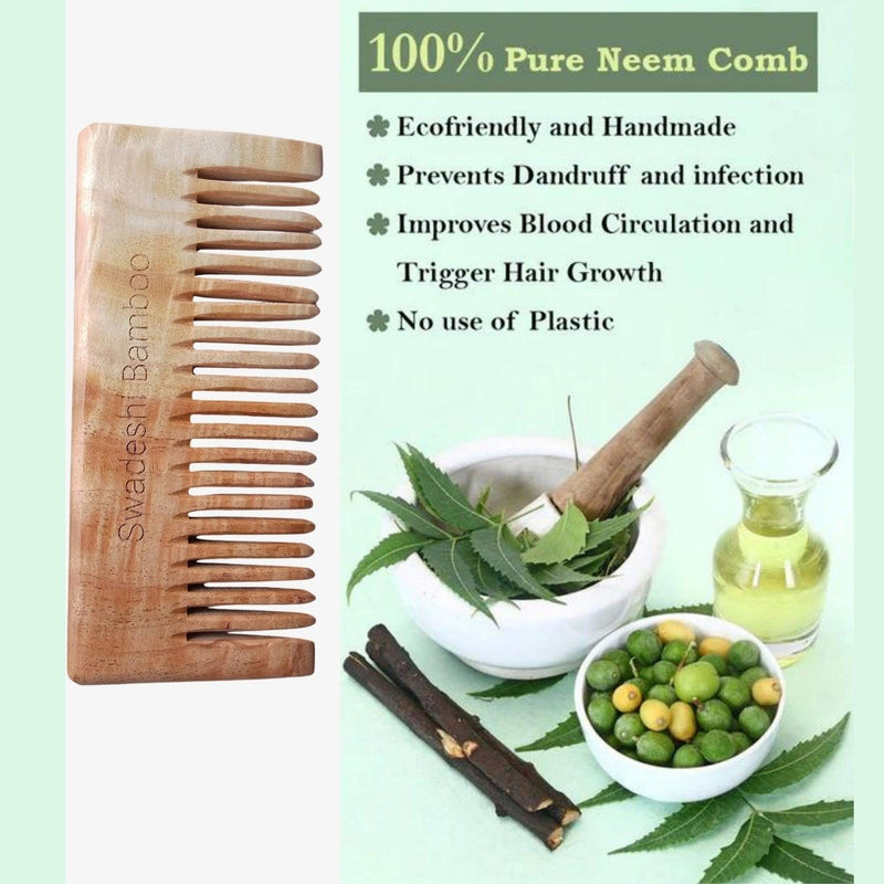 Swadeshi Bamboo Neem Wood Shampoo Comb | Hair Care | Hair Growth - swadeshibamboo