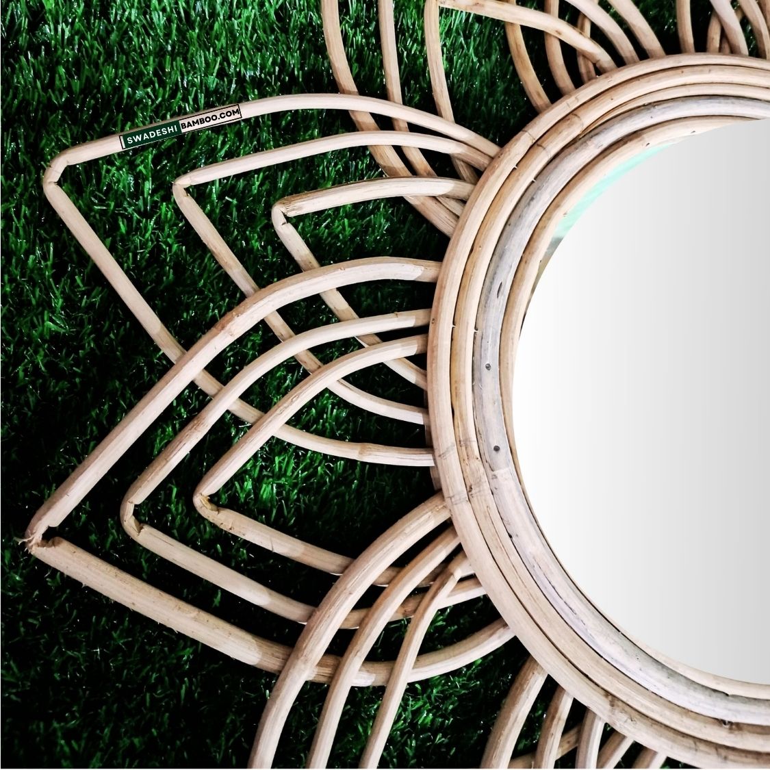 Swadeshi Bamboo Flower Mirror, Rattan Mirror, Decorative Mirror, Boho Mirror, Bamboo Mirror, Round Bamboo Mirror,