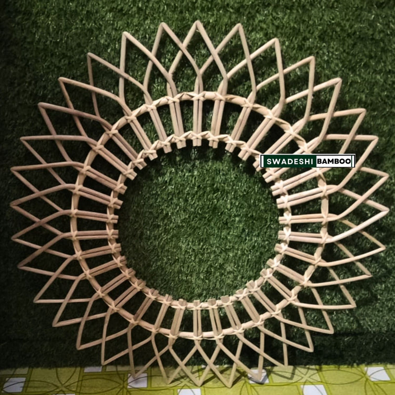 Swadeshi Bamboo Boho Mirror, Wicker Made Mirrors Big Flower Mirror