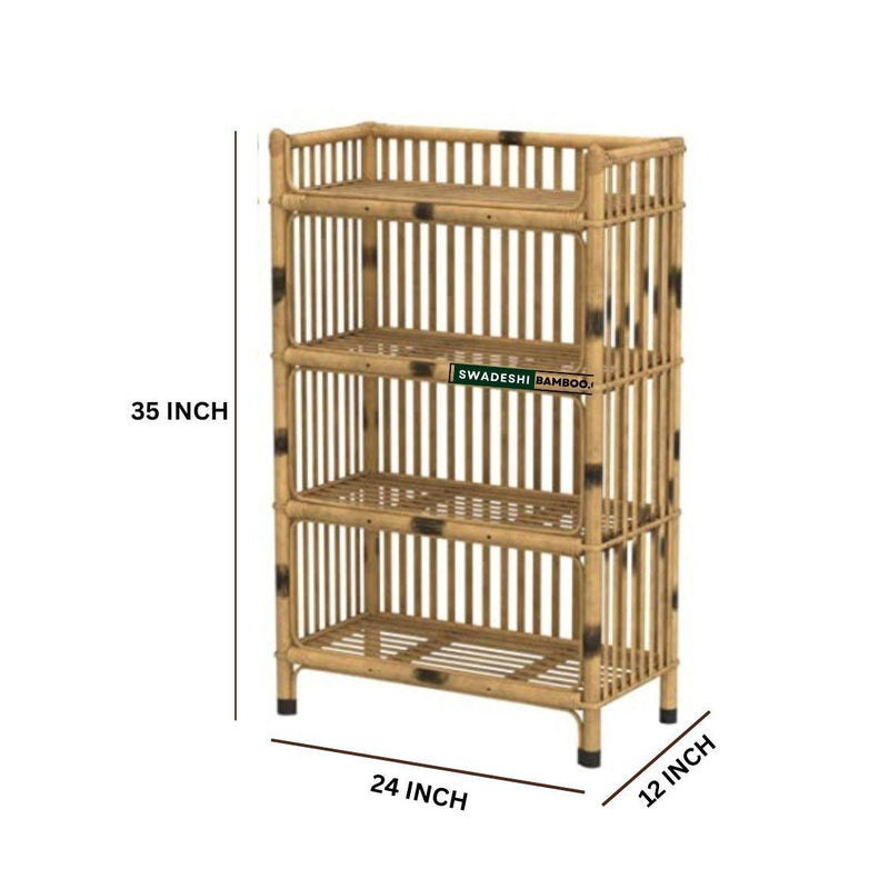 Bamboo Designer Rack I Strong Shoe Rack I 4-Tier Shelf Stand I Utility Rack I Bookshelf Rack for Office - swadeshibamboo