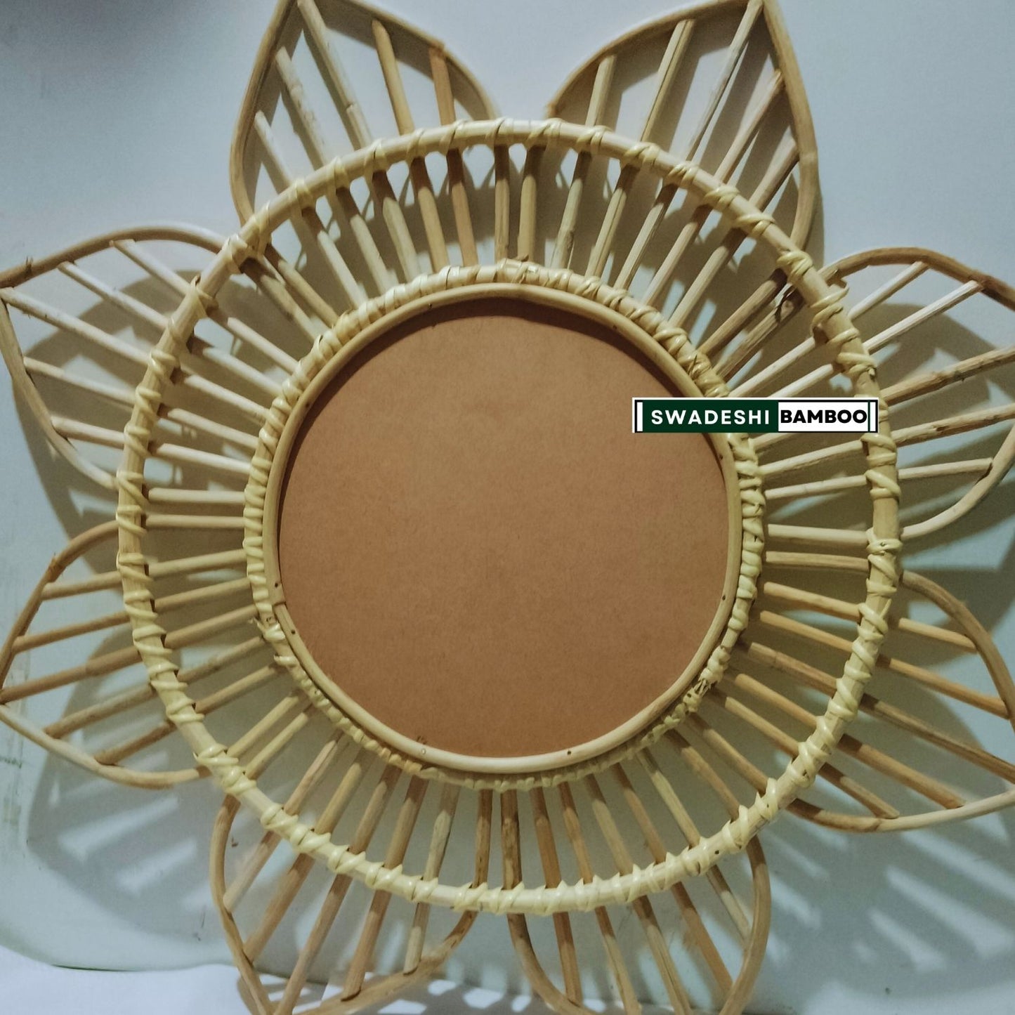 Swadeshi Bamboo Cane rattan Flower Mirror, Decorative Mirror, Boho Mirror