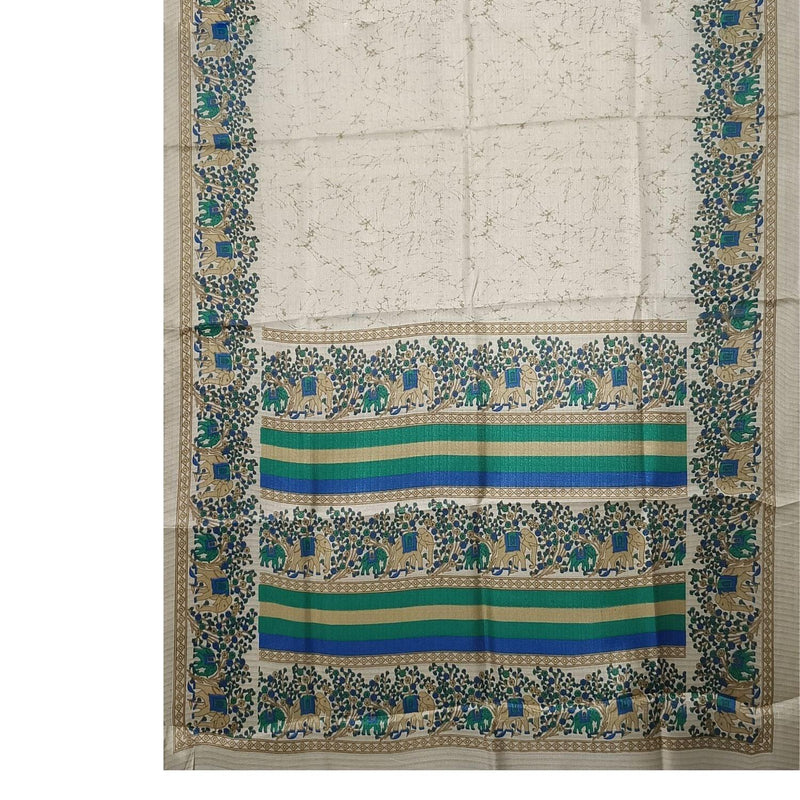 Block print Handloom Khadi Cotton Saree With Plain Blouse - swadeshibamboo